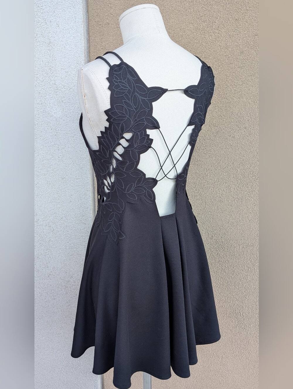 Free People Like a Dream Cha Cha Ponte Strappy Open Back Mini Dress Black XS